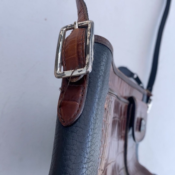 Brighton Vintage Croc Embossed Brown Leather Shoulder Bag - Picture 8 of 14